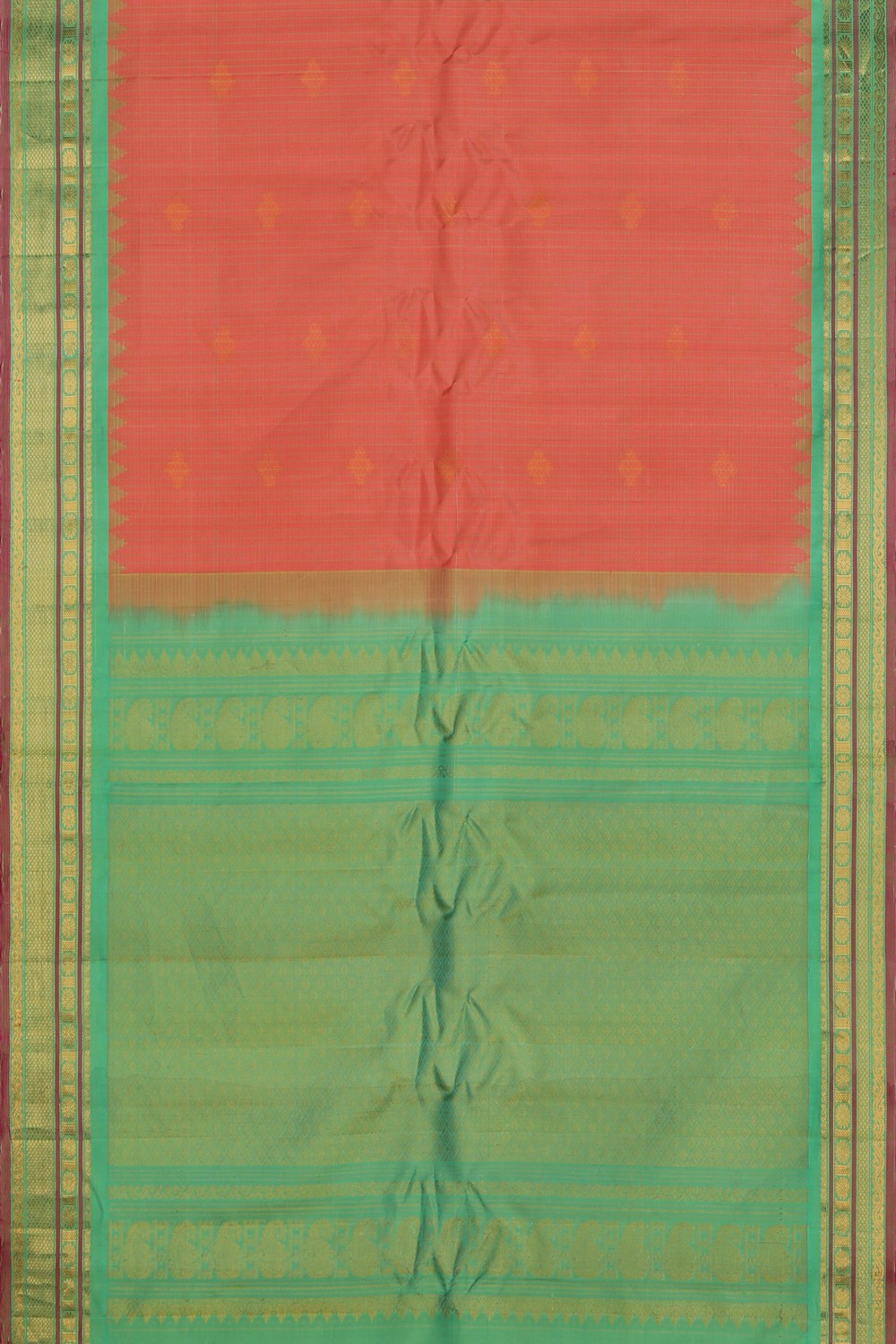 Image of Gadwal Silk Kattam Coral Pink Saree